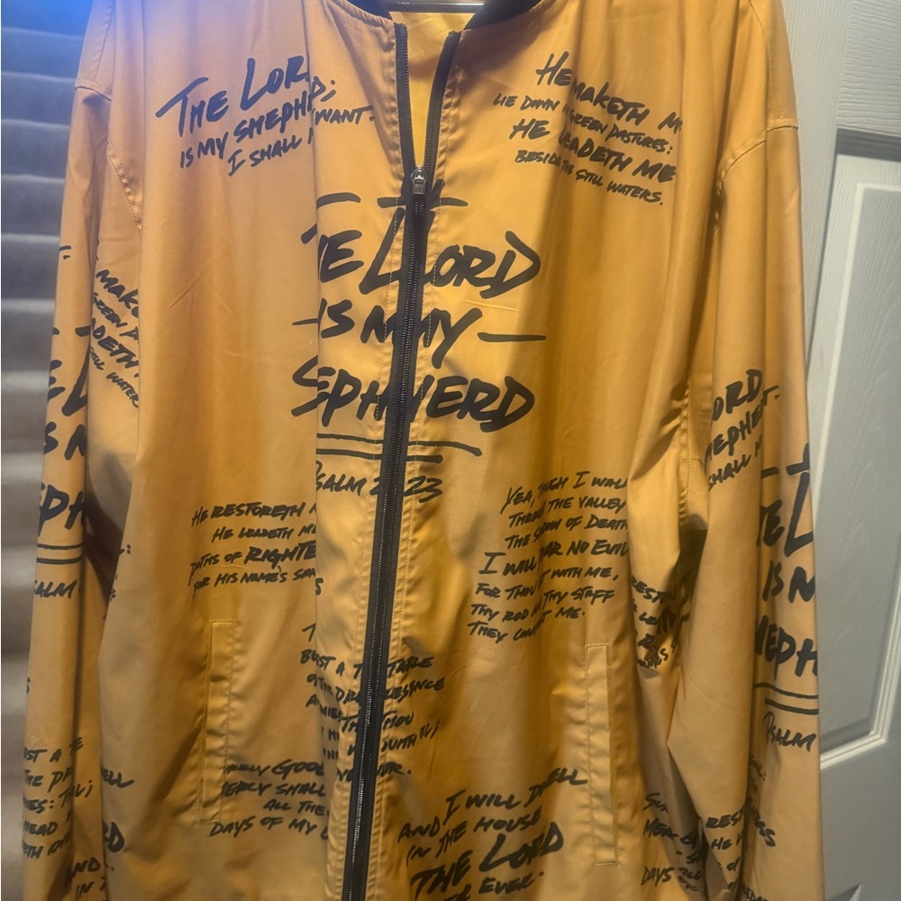 3:16 Collection Unisex Mustard Yellow Script Print Zip Front Jacket Psalms 23